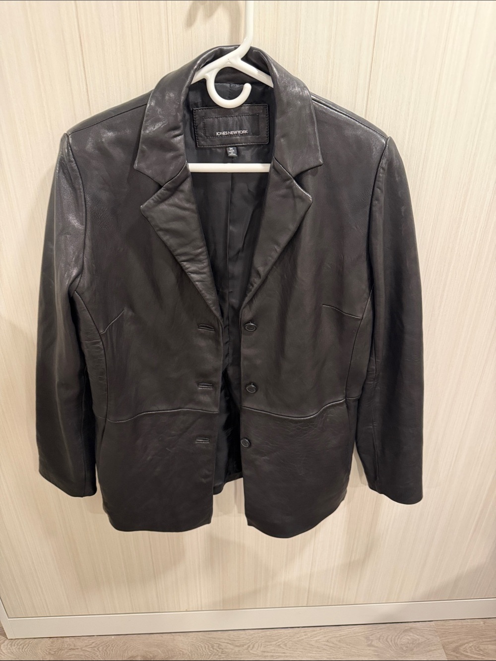 Jones New York Black Leather Button-Front Jacket